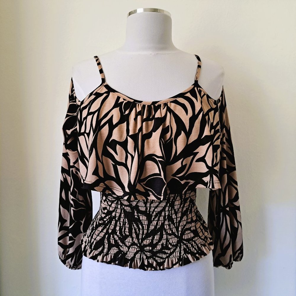 Monaco Women Top Animal Print Off Shoulder Color Black Khaki No Size Inf…